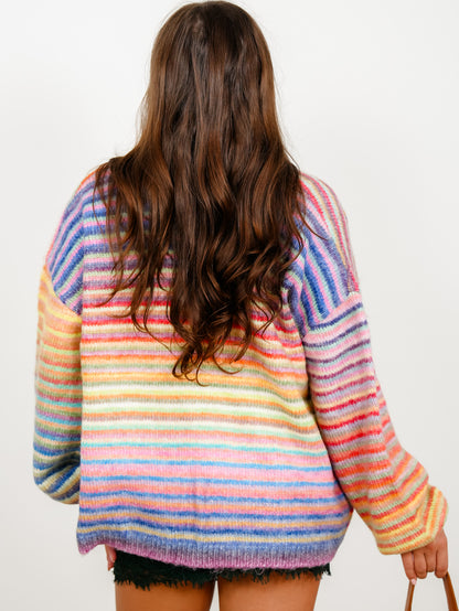 Rainbow Stripe Long Sleeve Open Front Cardigan