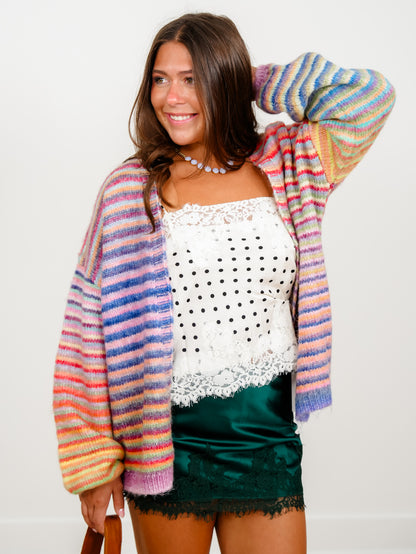 Rainbow Stripe Long Sleeve Open Front Cardigan