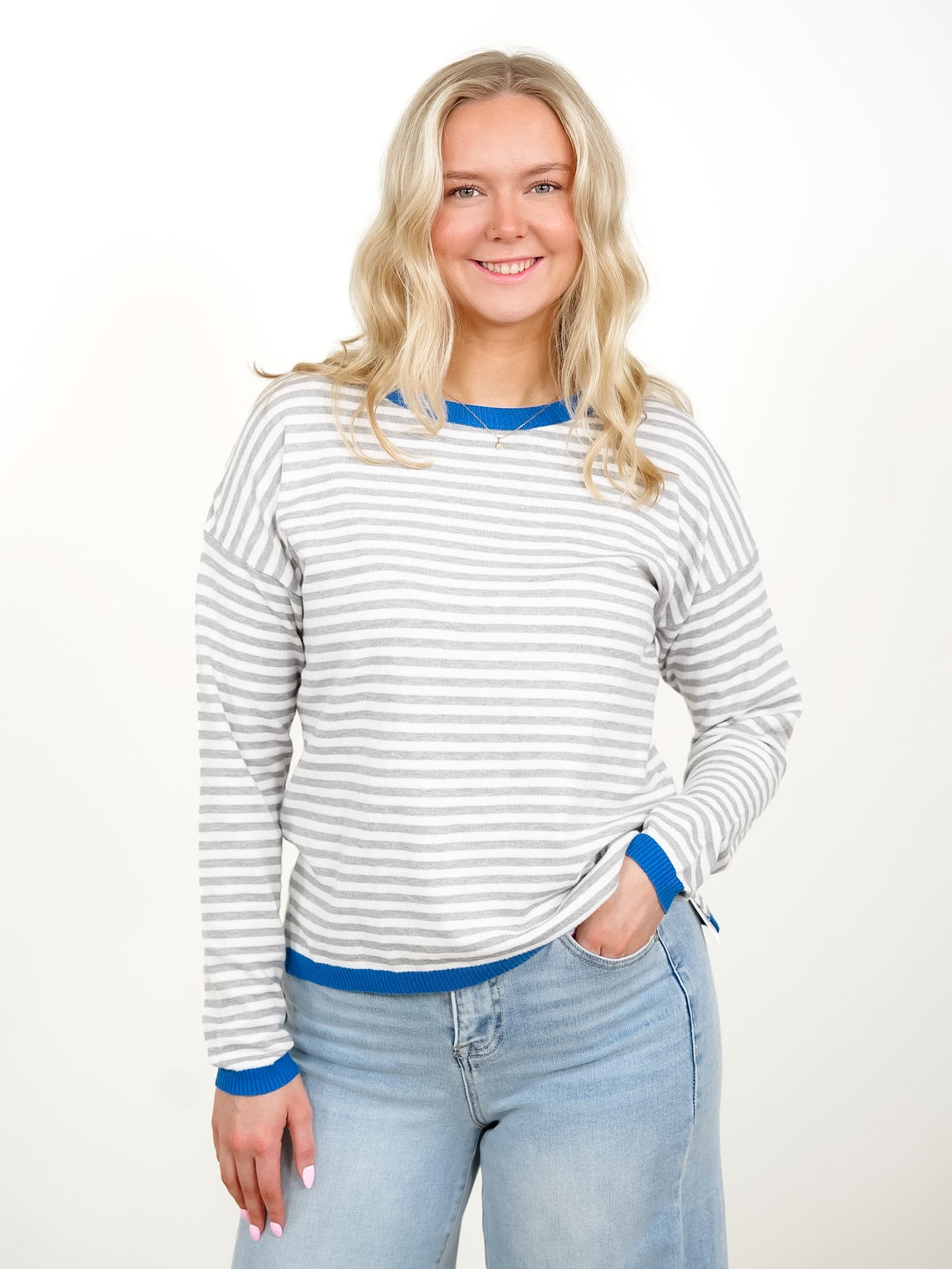 Stripe Long Sleeve Crew Neck Pullover Sweater