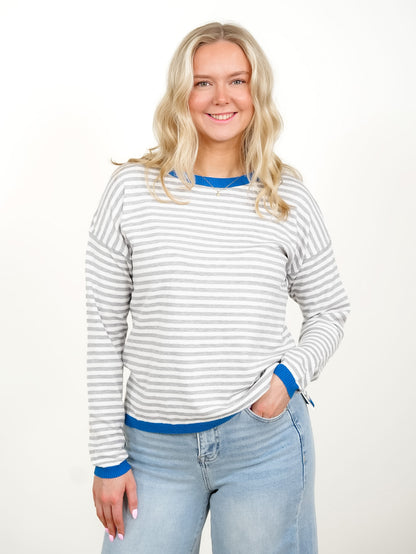 Stripe Long Sleeve Crew Neck Pullover Sweater