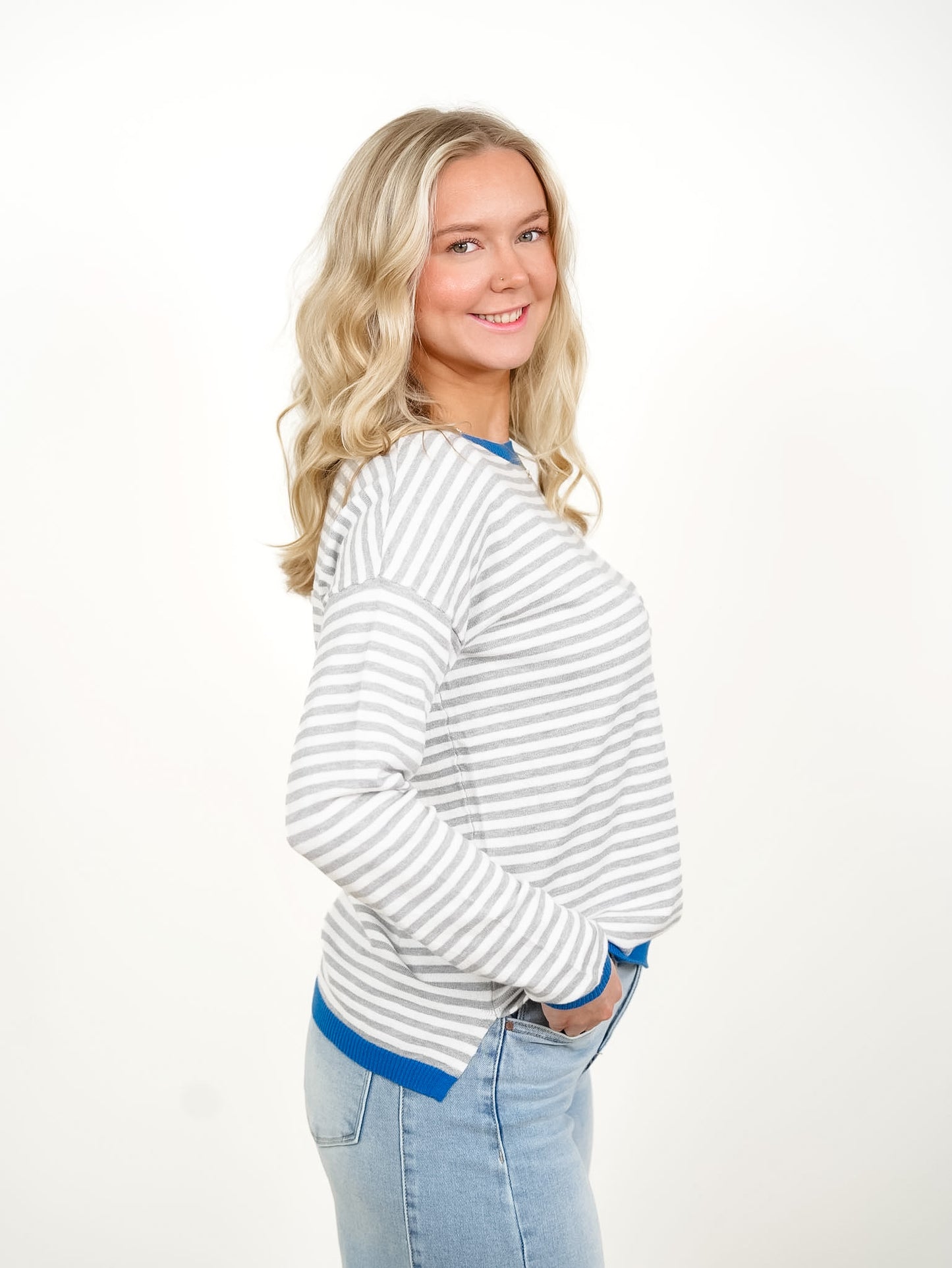 Stripe Long Sleeve Crew Neck Pullover Sweater