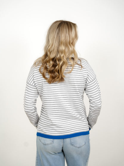 Stripe Long Sleeve Crew Neck Pullover Sweater