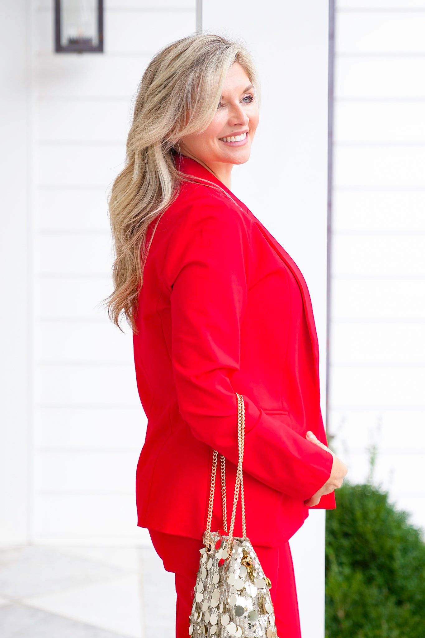 Red Long Sleeve Knit Blazer