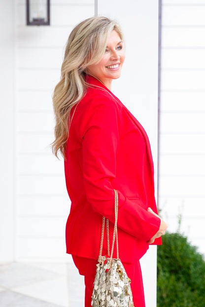 Red Long Sleeve Knit Blazer