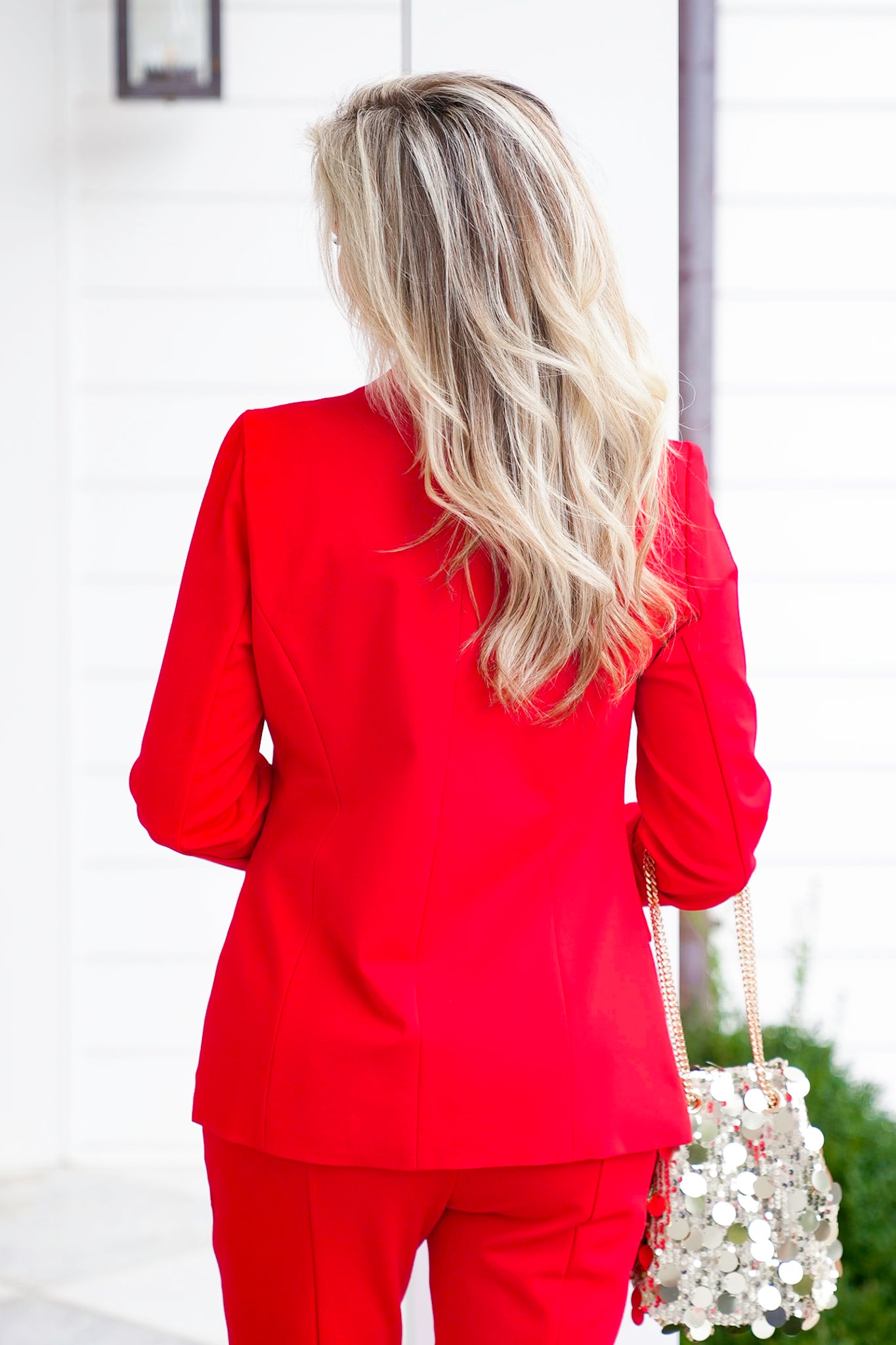 Red Long Sleeve Knit Blazer