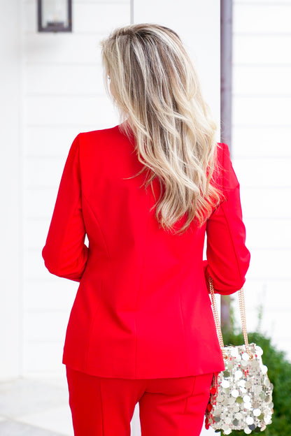 Red Long Sleeve Knit Blazer