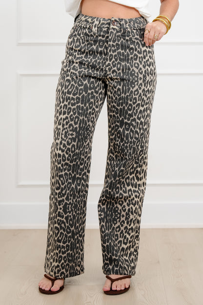 Plus/Reg Animal Print High Rise Straight Leg Pants