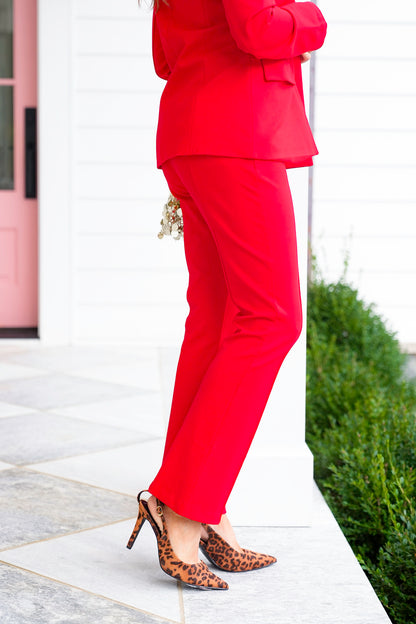 Red High Waist Flare Knit Pants