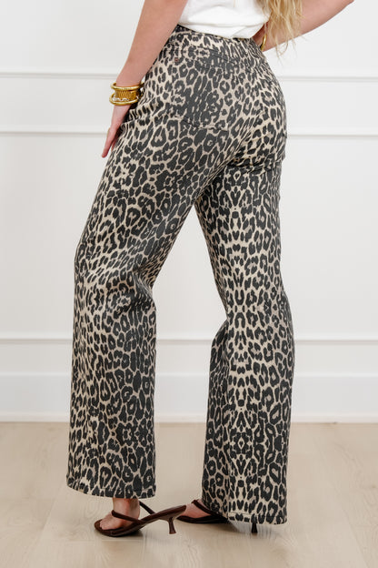 Plus/Reg Animal Print High Rise Straight Leg Pants