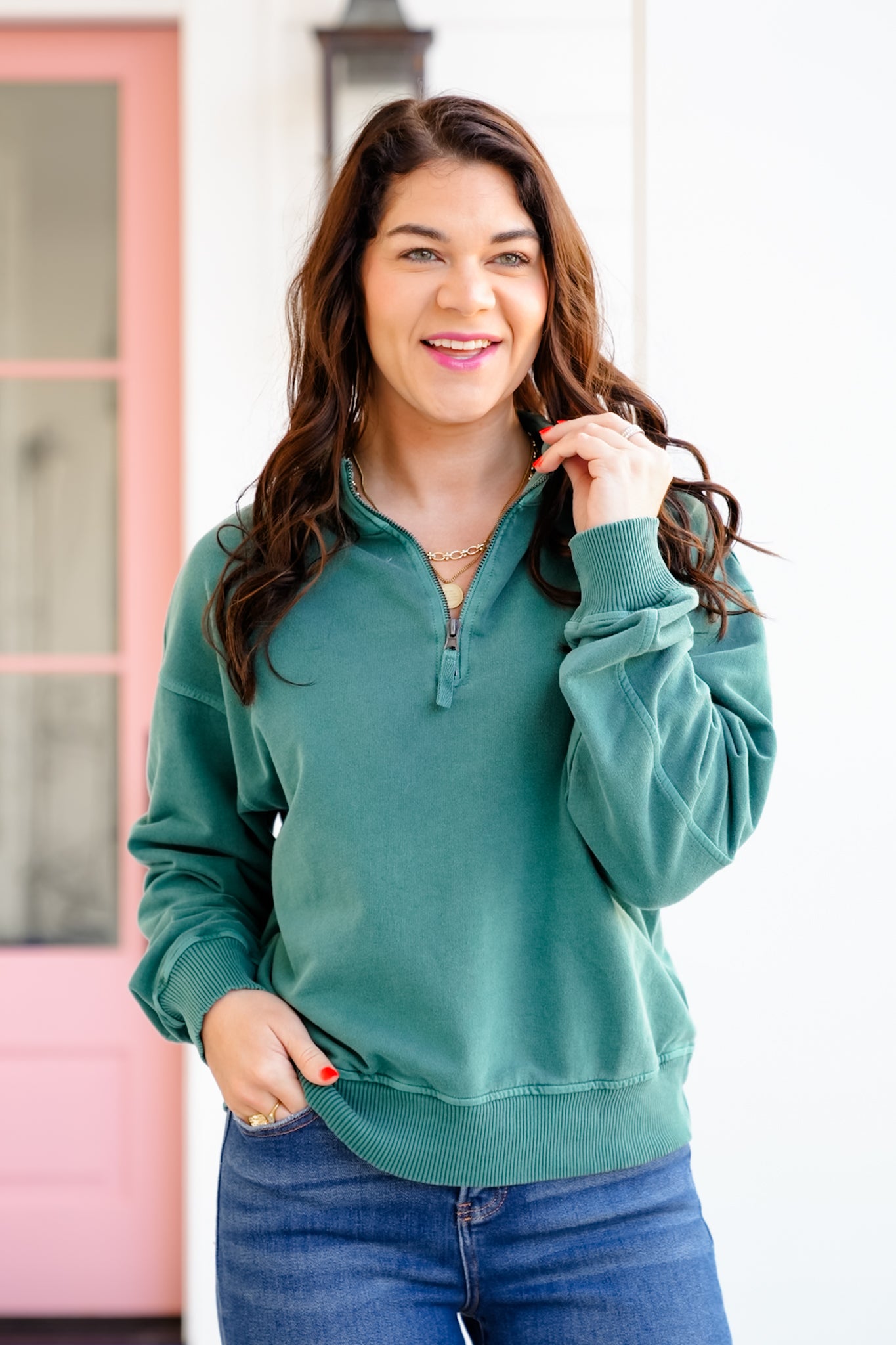 Door Buster! Zenana Terry Pigment Dye & Enzyme Washed Half Zip Pullover