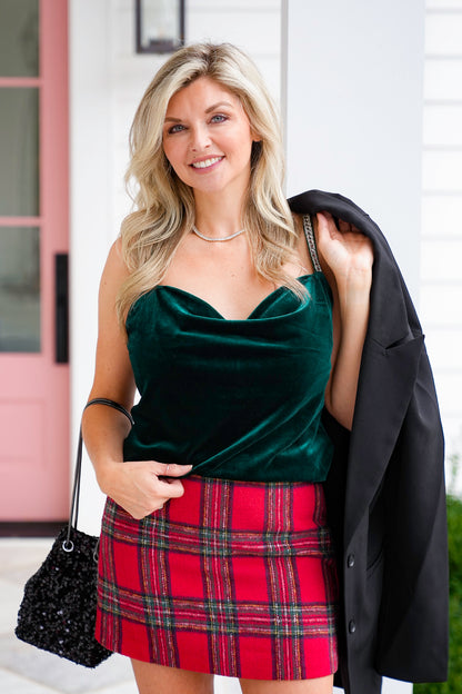 Velvet Cami Top with Rhinestone Straps