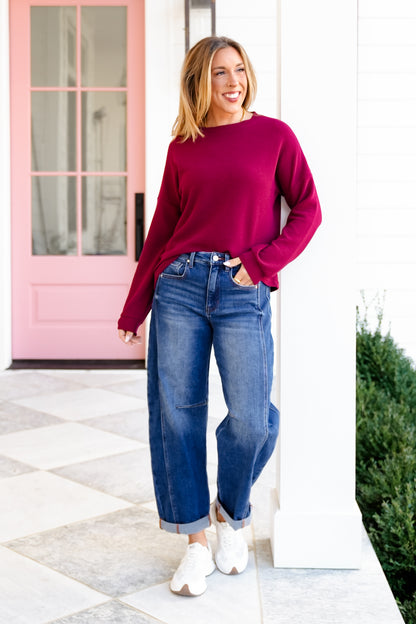 Door Buster! Zenana Double Knit Round Neck Long Sleeve Top