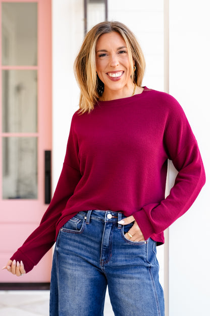 Door Buster! Zenana Double Knit Round Neck Long Sleeve Top