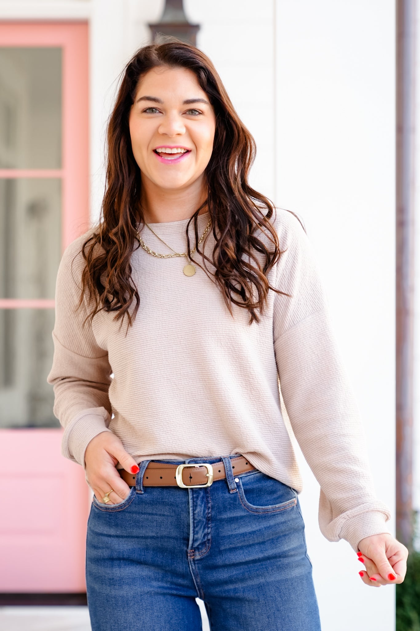 Door Buster! Zenana Double Knit Round Neck Long Sleeve Top