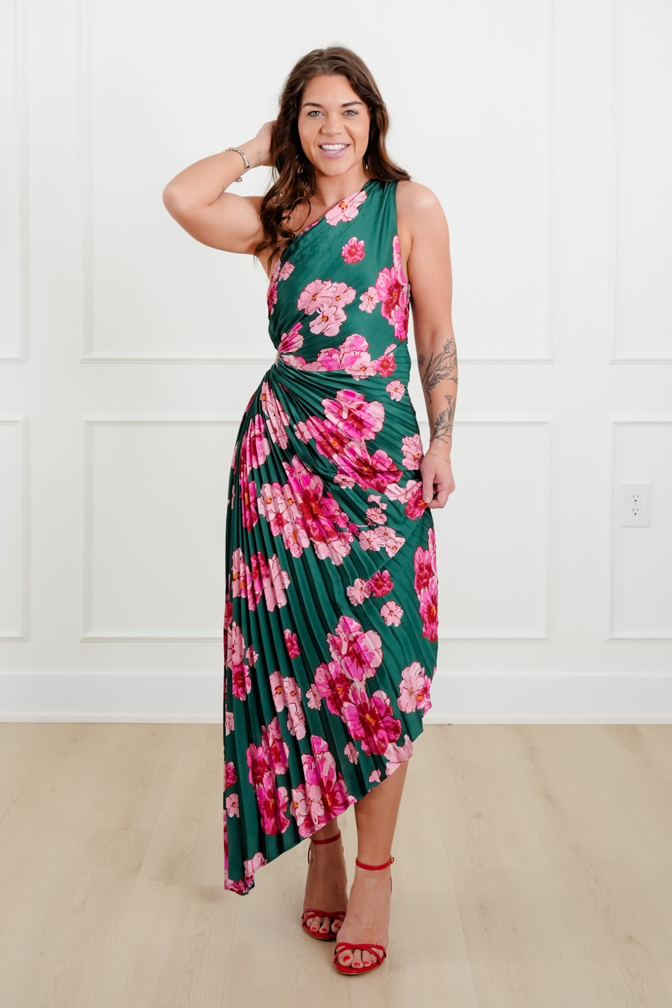 Off The Shoulder Floral Print Pleated Maxi Dress