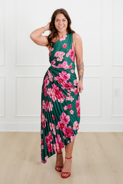 Off The Shoulder Floral Print Pleated Maxi Dress