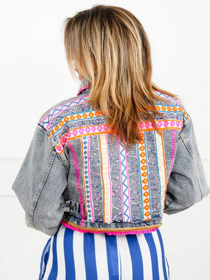 POL Embroidered Long Sleeve Button Down Jacket With Tassels