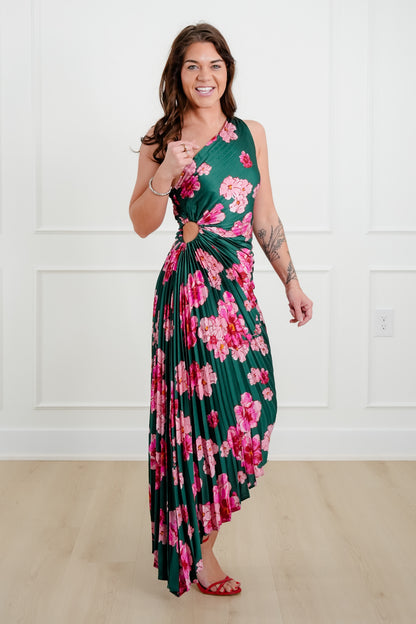 Off The Shoulder Floral Print Pleated Maxi Dress