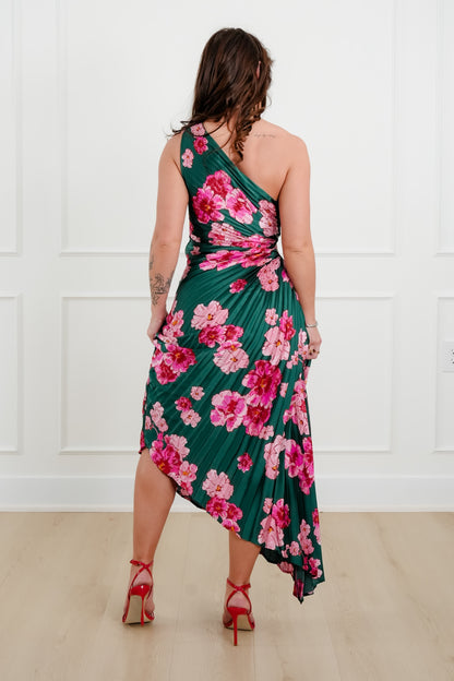 Off The Shoulder Floral Print Pleated Maxi Dress