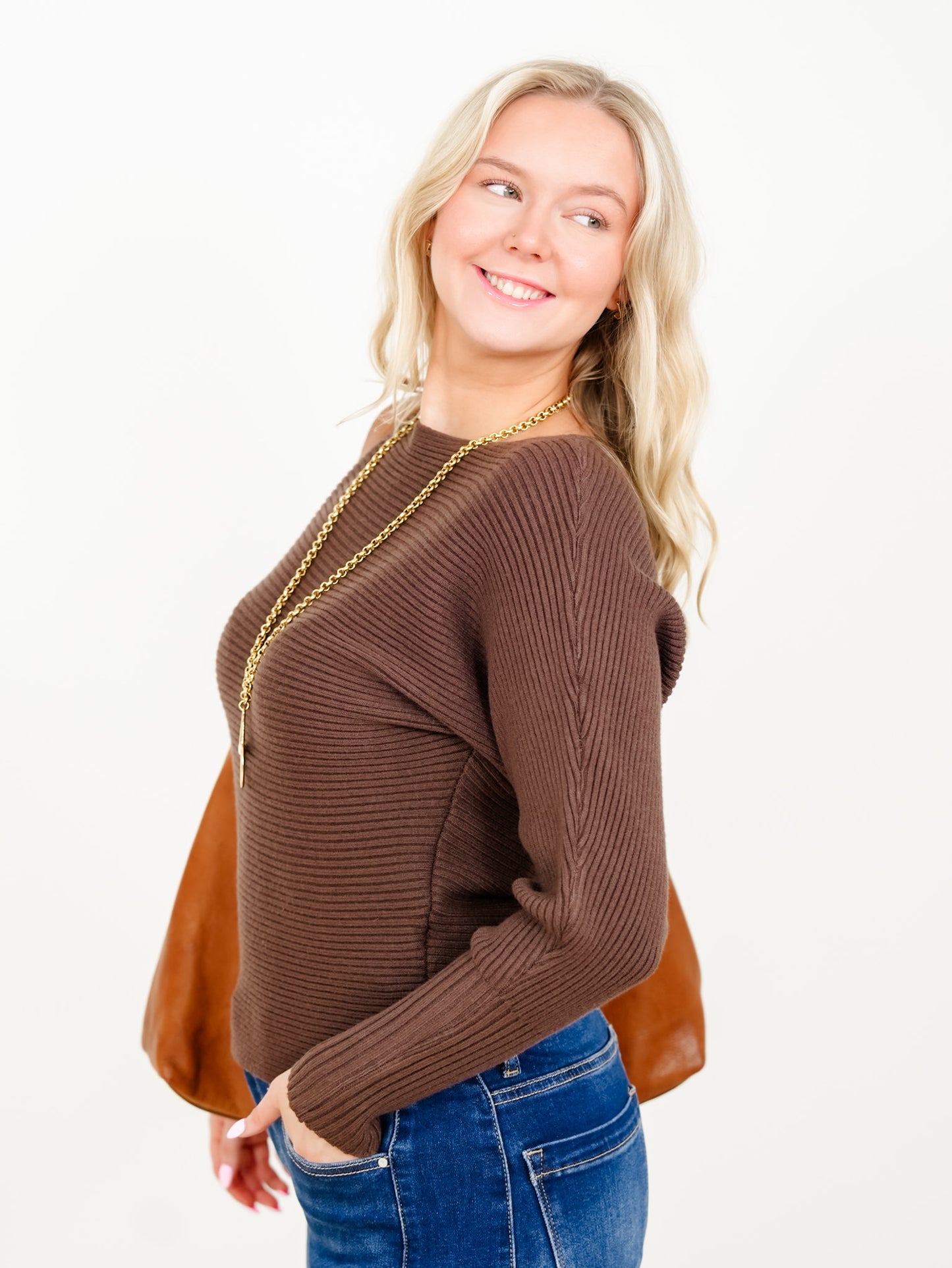 Soft Ribbed Solid Knit Long Sleeve Pullover Sweater
