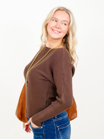 Soft Ribbed Solid Knit Long Sleeve Pullover Sweater