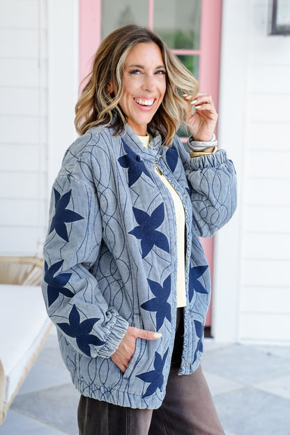 Quilted Long Sleeve Snap Button Down Jacket