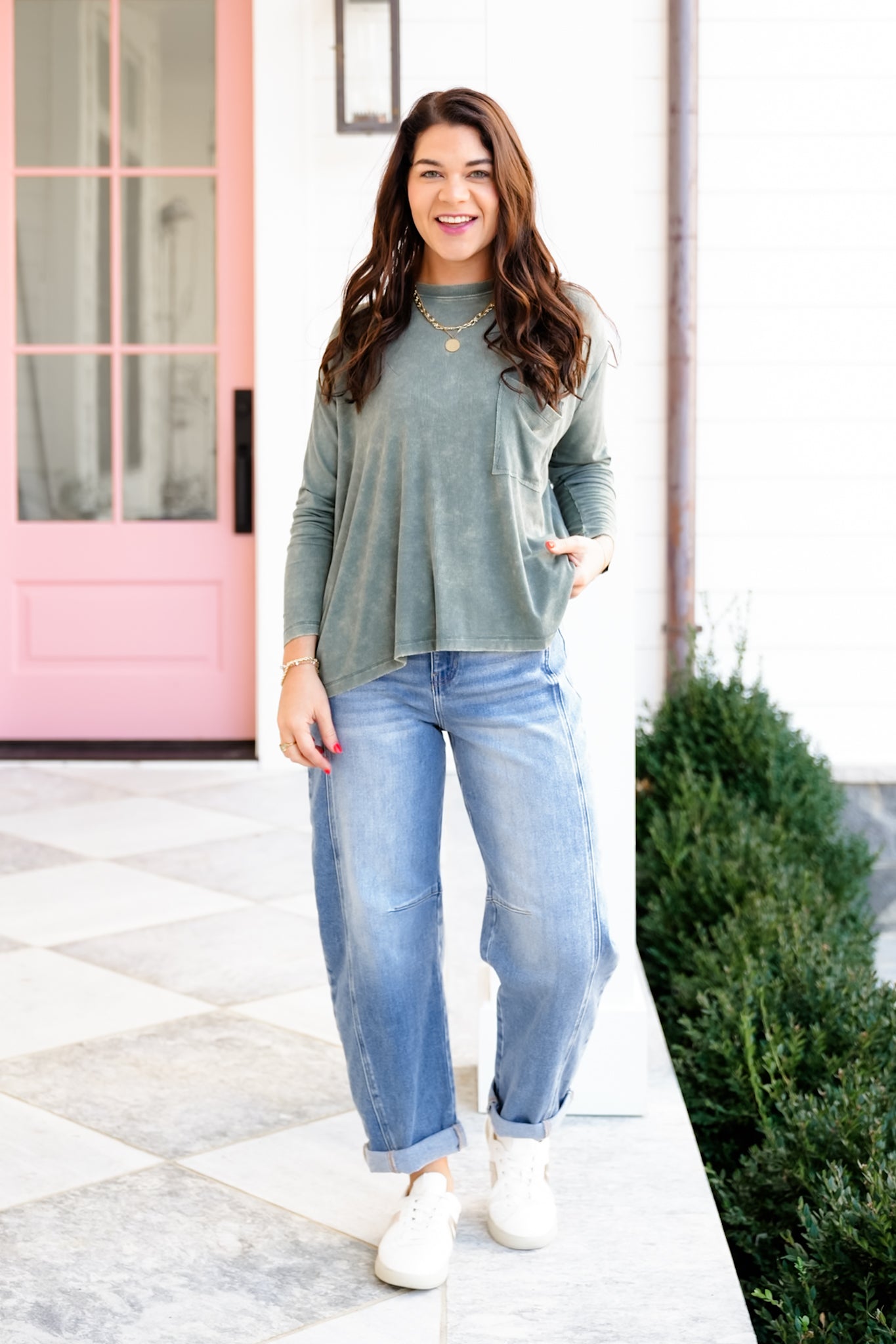 Door Buster! Zenana Washed Ribbed Dolman Sleeve Round Neck Top