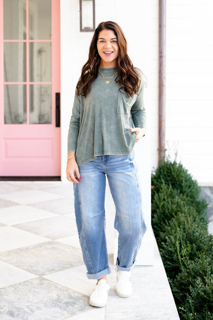 Door Buster! Zenana Washed Ribbed Dolman Sleeve Round Neck Top