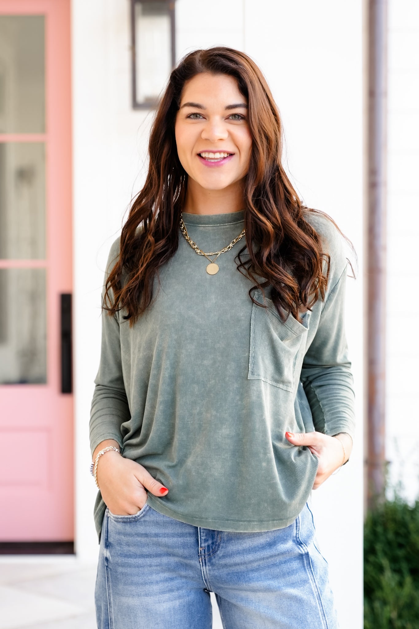 Door Buster! Zenana Washed Ribbed Dolman Sleeve Round Neck Top