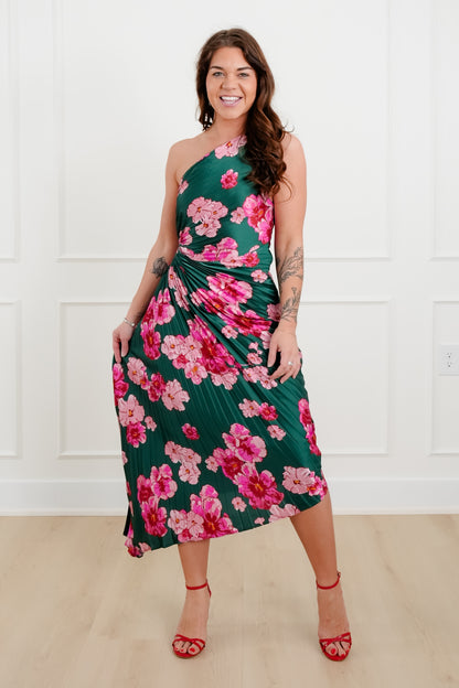 Off The Shoulder Floral Print Pleated Maxi Dress