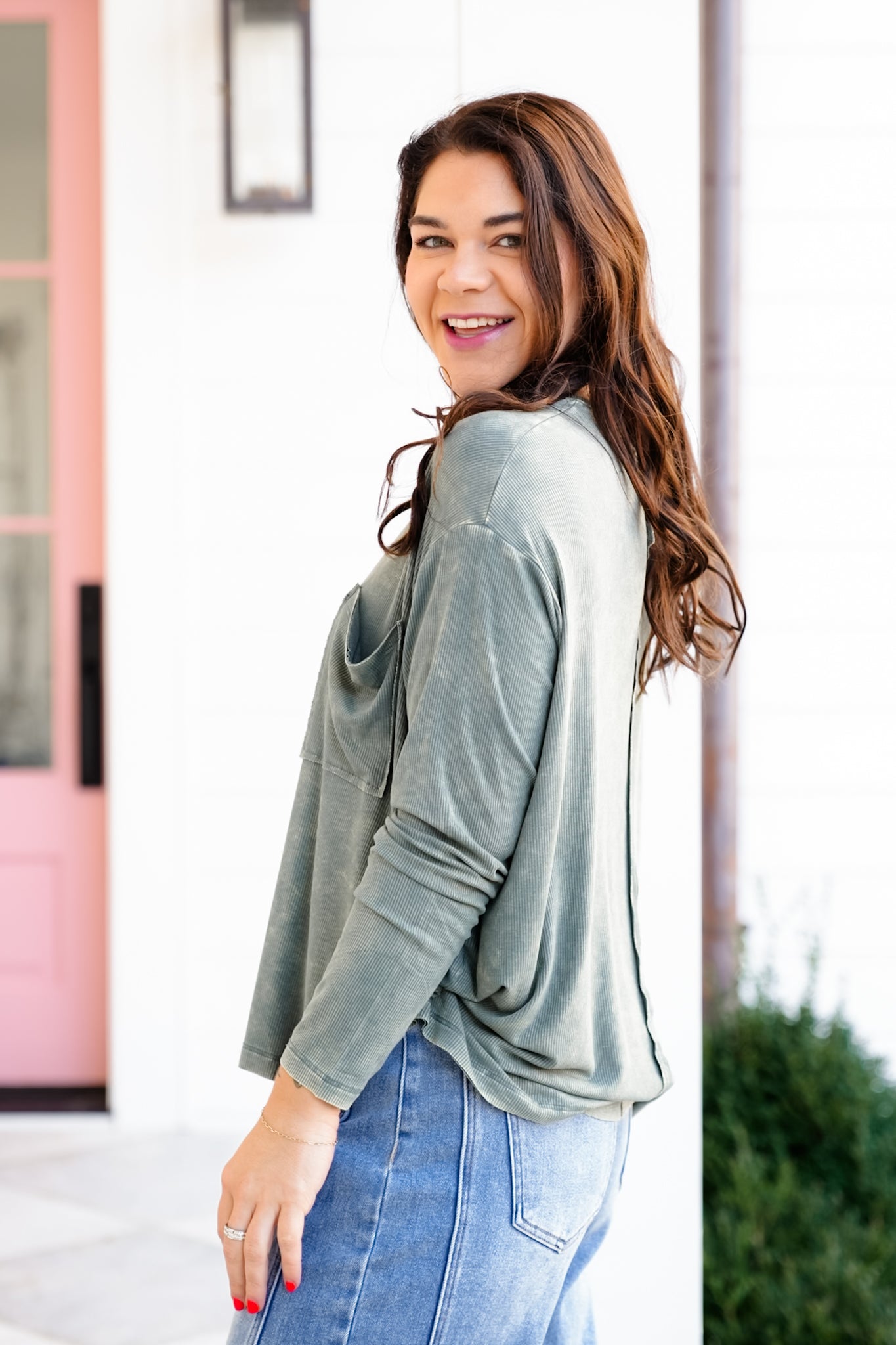 Door Buster! Zenana Washed Ribbed Dolman Sleeve Round Neck Top