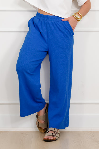 Solid Elastic Waist Wide Leg Pants