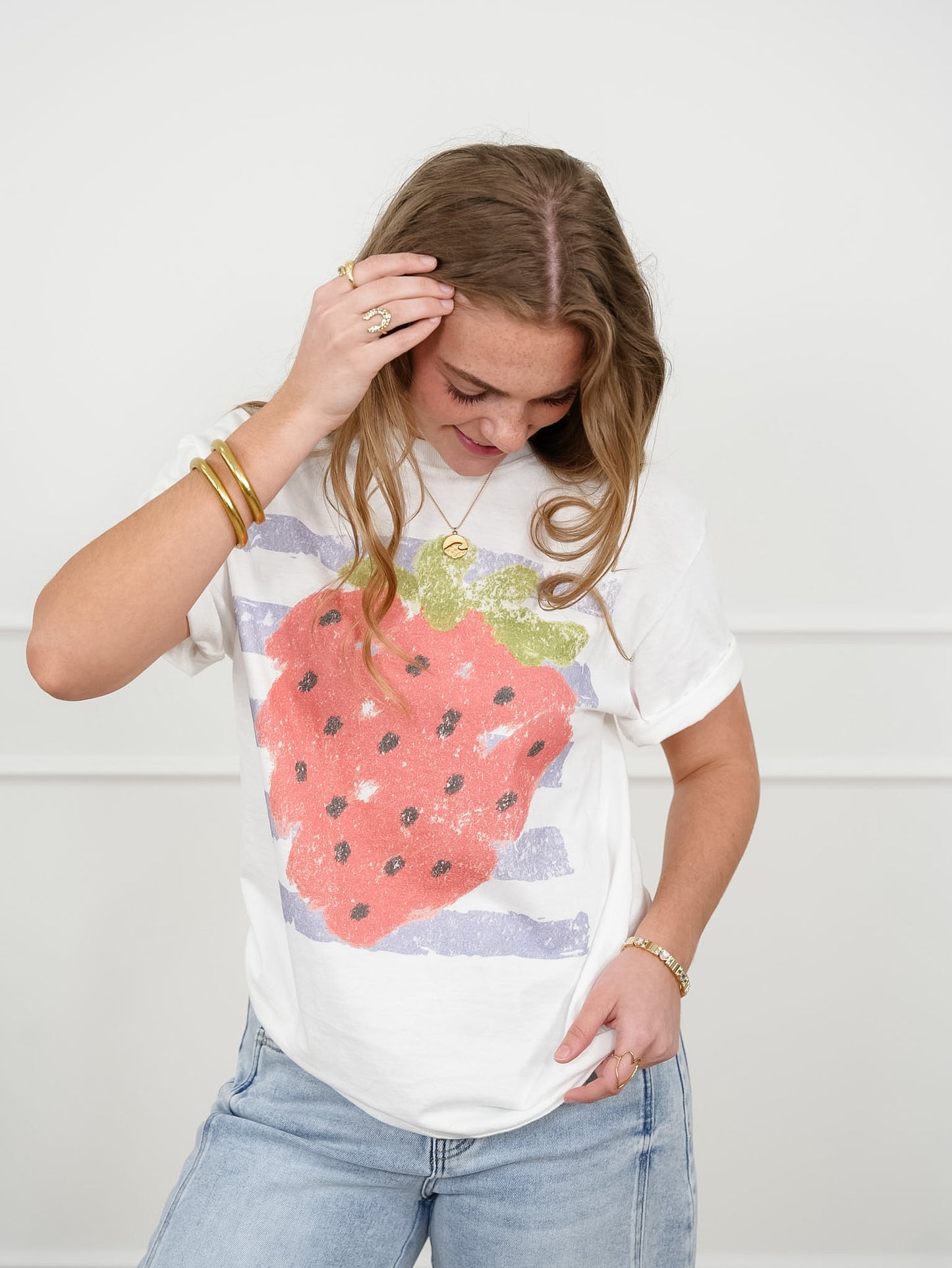 Plus/Reg Short Sleeve Strawberry Print Graphic Tee