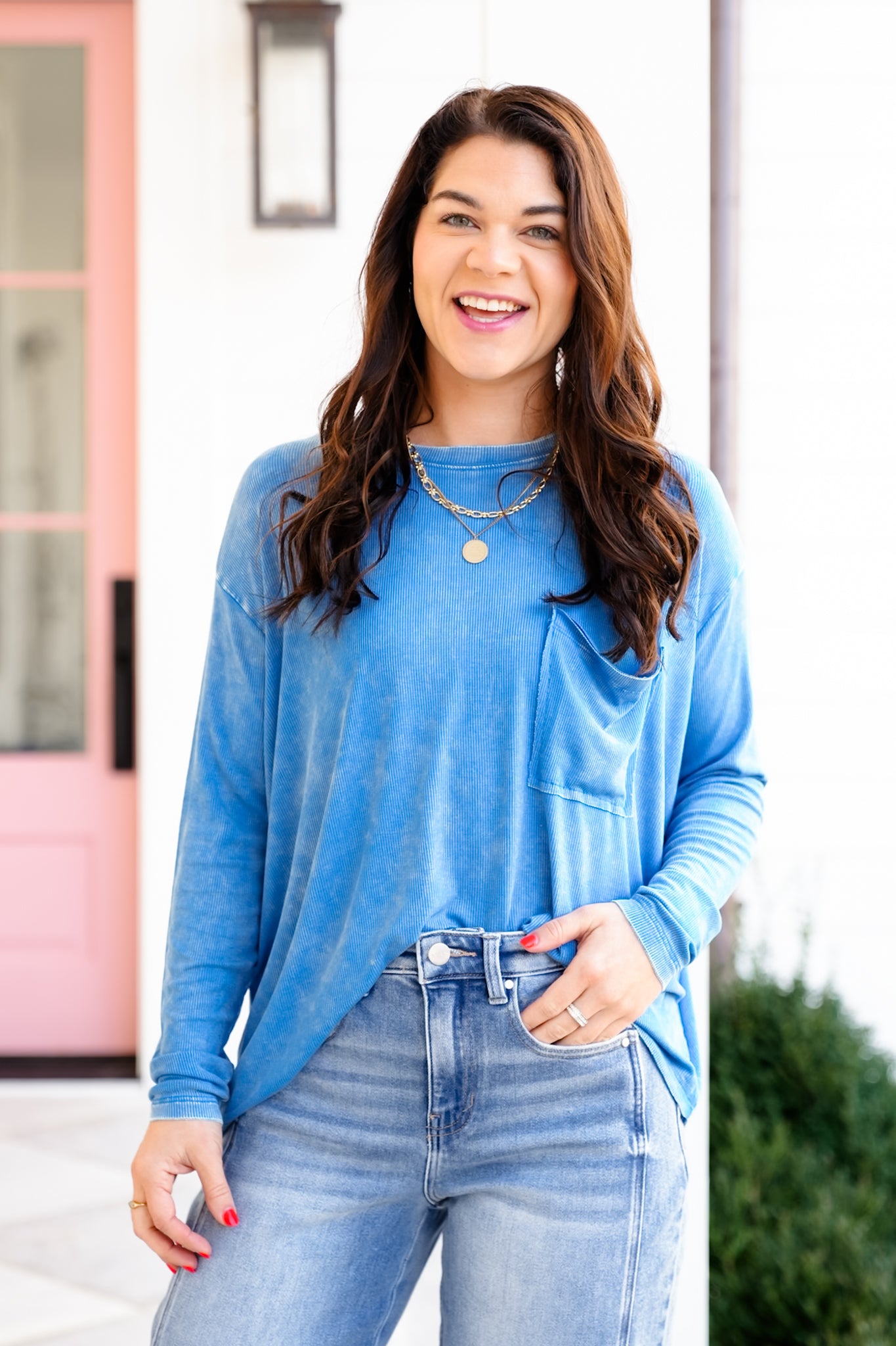 Door Buster! Zenana Washed Ribbed Dolman Sleeve Round Neck Top