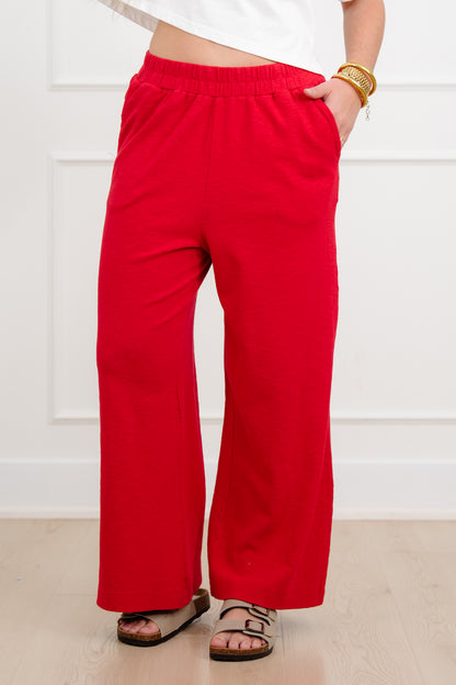 Solid Elastic Waist Wide Leg Pants