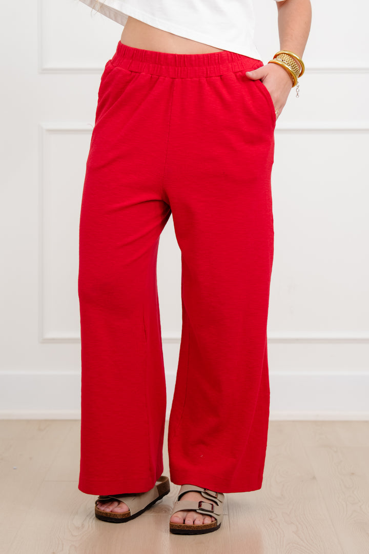 Solid Elastic Waist Wide Leg Pants - Freckled Poppy