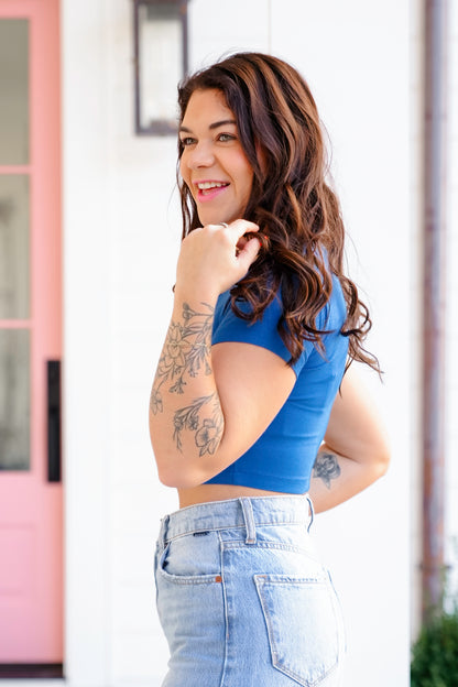 Poppy Day Door Buster! Zenana Ribbed Scoop Neck Crop Short Sleeve Top