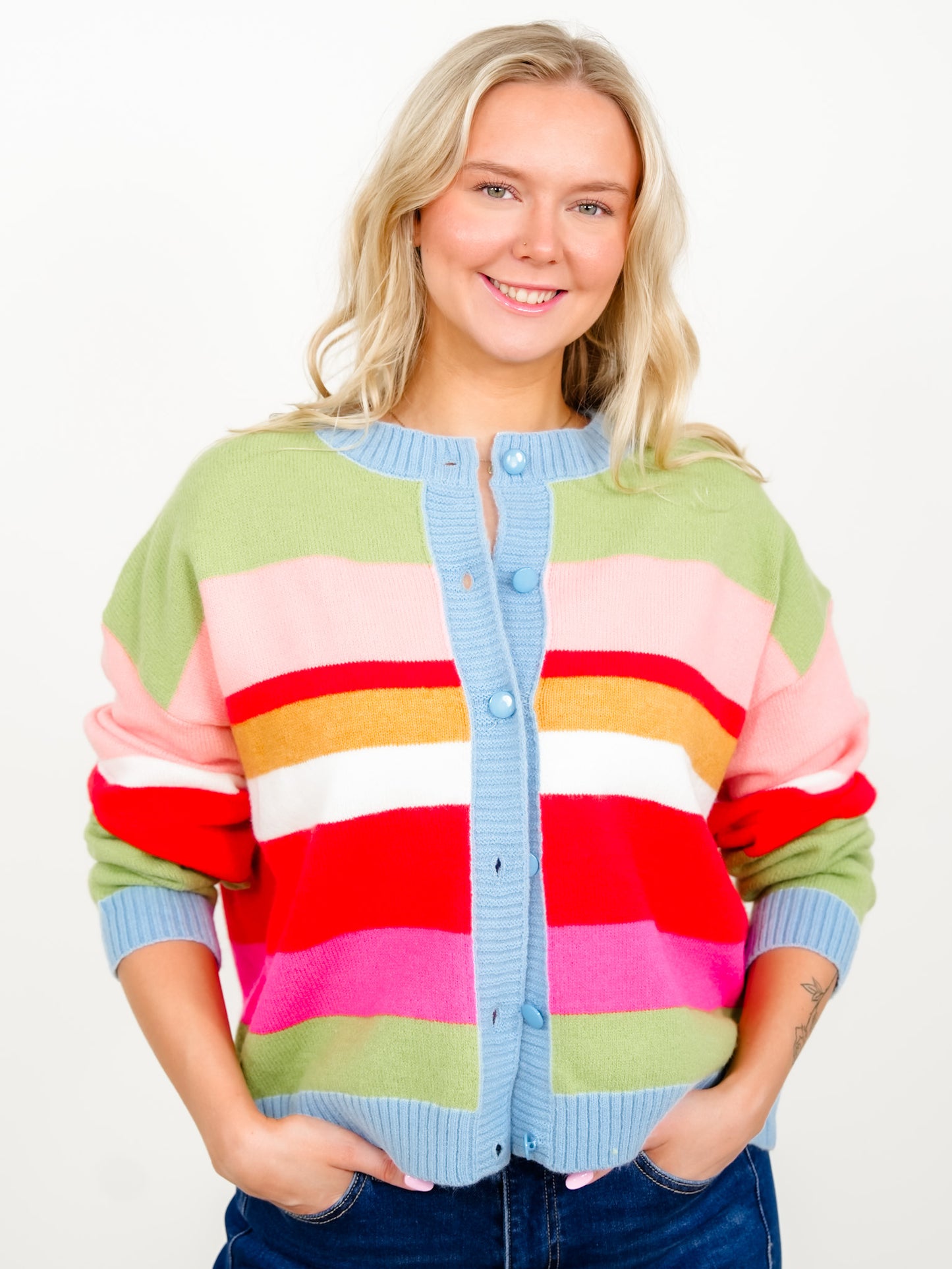 Multi Colored Stripe Long Sleeve Button Down Cardigan