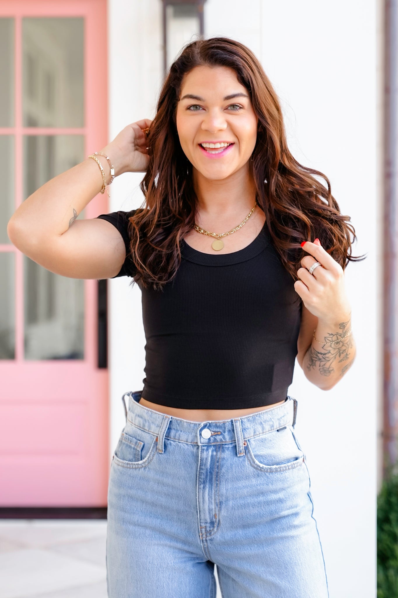 Poppy Day Door Buster! Zenana Ribbed Scoop Neck Crop Short Sleeve Top