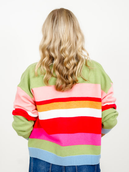 Multi Colored Stripe Long Sleeve Button Down Cardigan