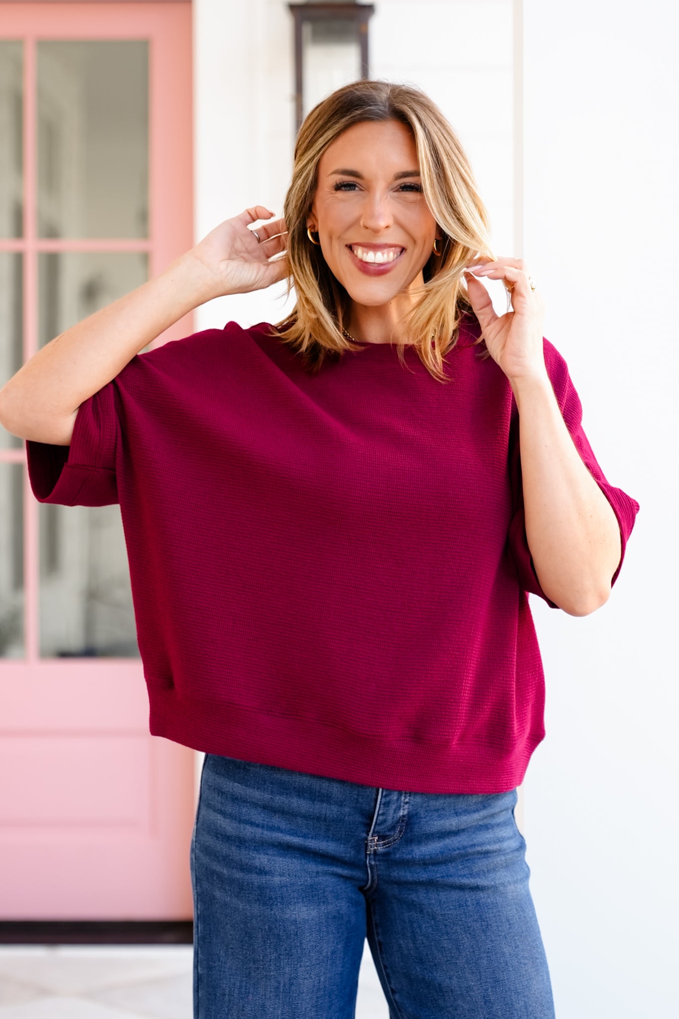 Door Buster! Plus/Reg Zenana Double Knit Banded Bottom Short Sleeve Top