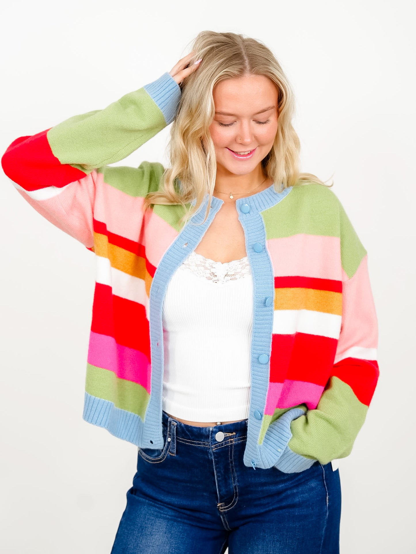 Multi Colored Stripe Long Sleeve Button Down Cardigan