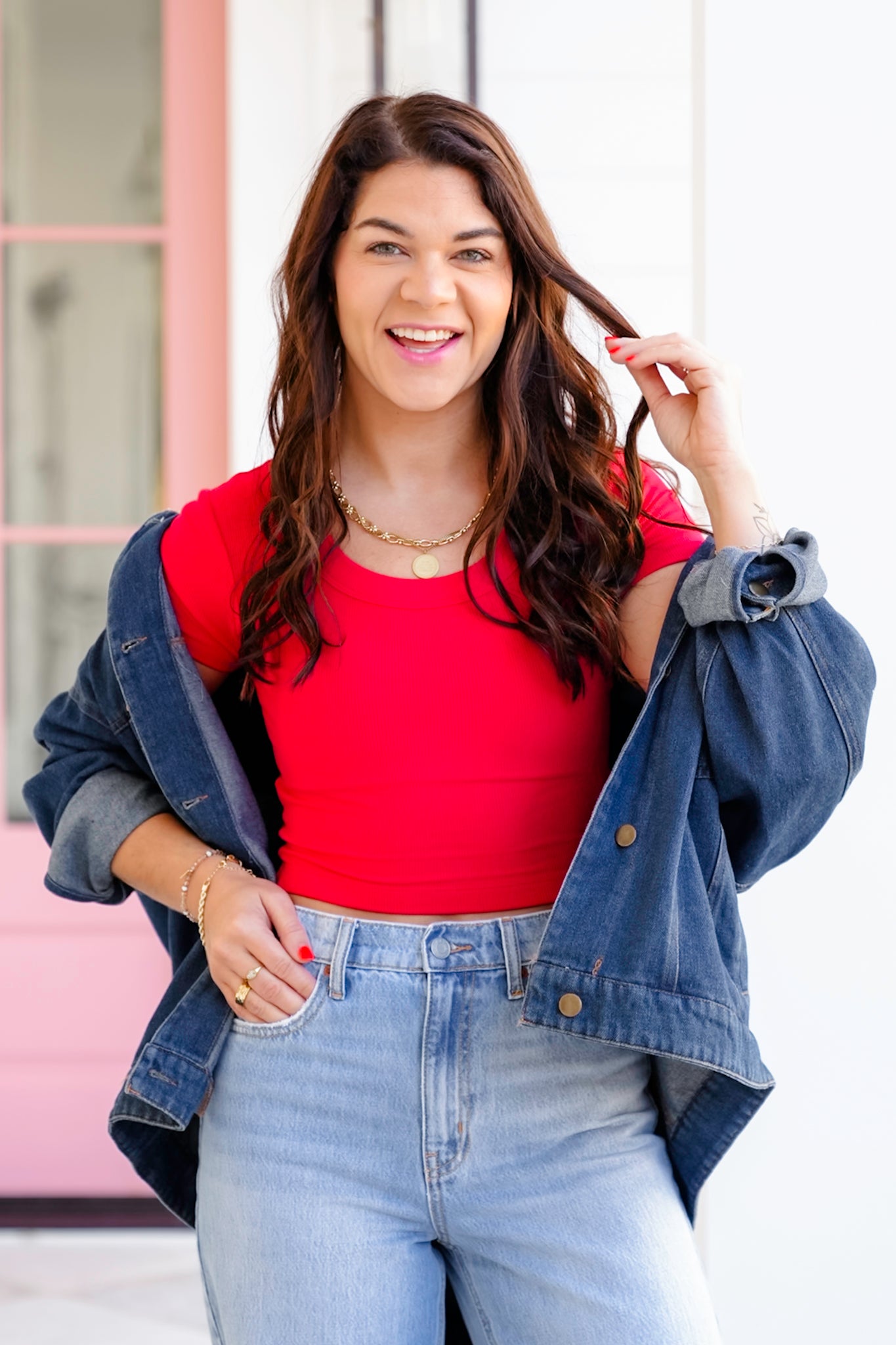 Poppy Day Door Buster! Zenana Ribbed Scoop Neck Crop Short Sleeve Top
