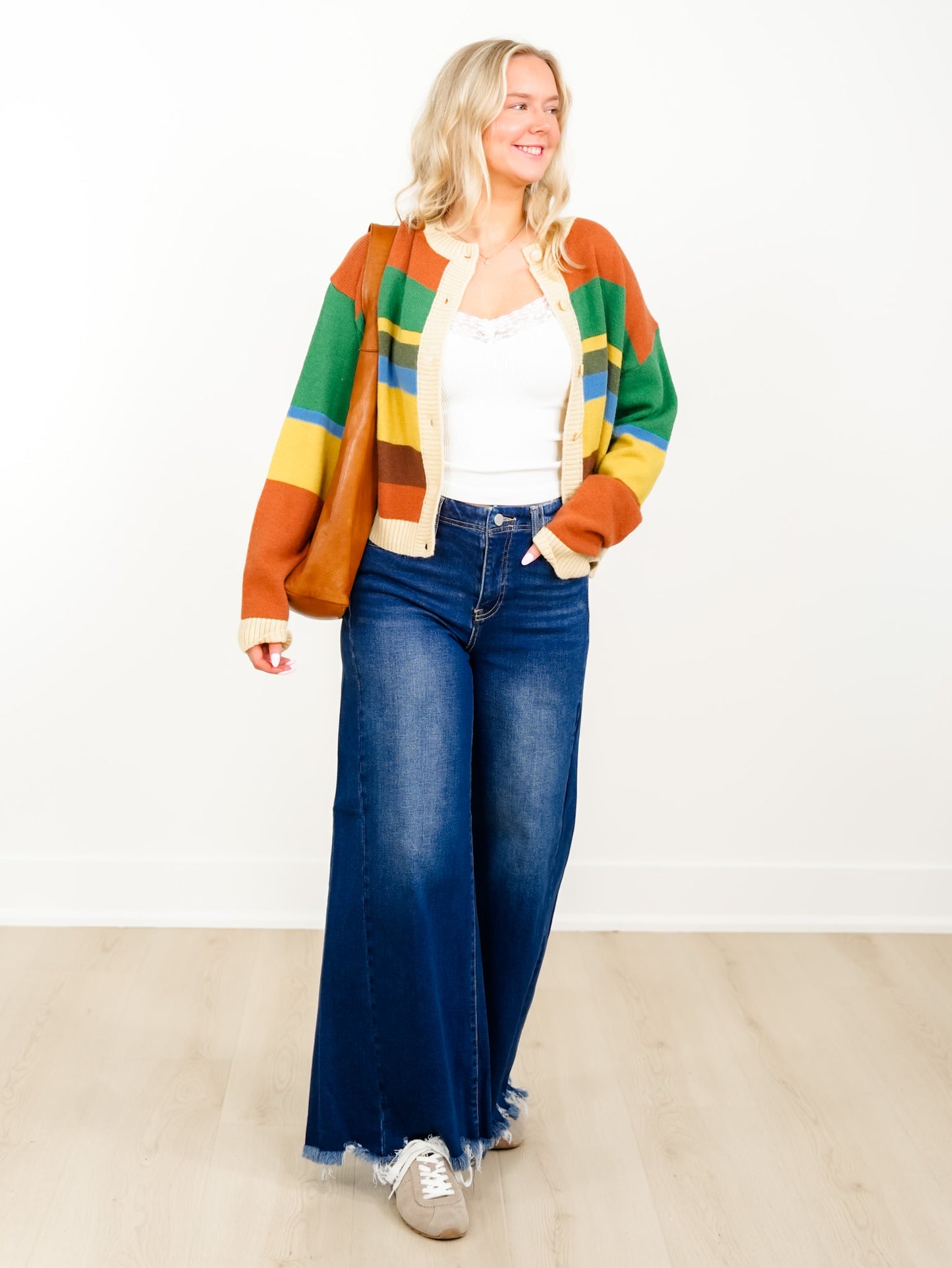 Multi Colored Stripe Long Sleeve Button Down Cardigan