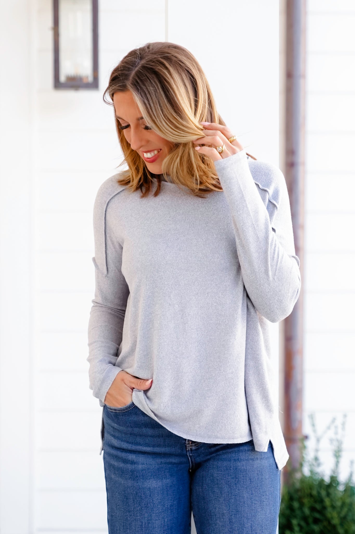 Door Buster! Zenana Soft Melange Hacci Exposed Seam Hi Low Tee