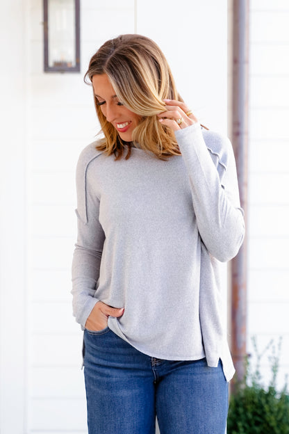 Door Buster! Zenana Soft Melange Hacci Exposed Seam Hi Low Tee