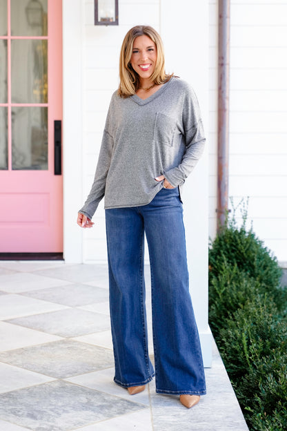 Poppy Day Door Buster! Zenana Soft Melange Hacci Exposed Seam Coin Pocket Tee