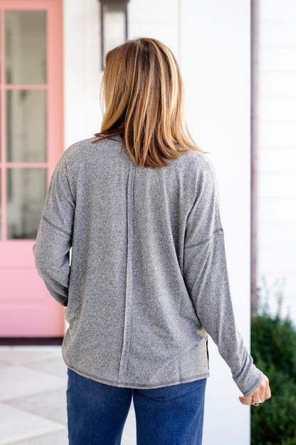 Poppy Day Door Buster! Zenana Soft Melange Hacci Exposed Seam Coin Pocket Tee