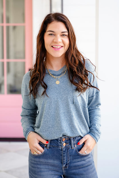 Poppy Day Door Buster! Zenana Soft Melange Hacci Exposed Seam Coin Pocket Tee