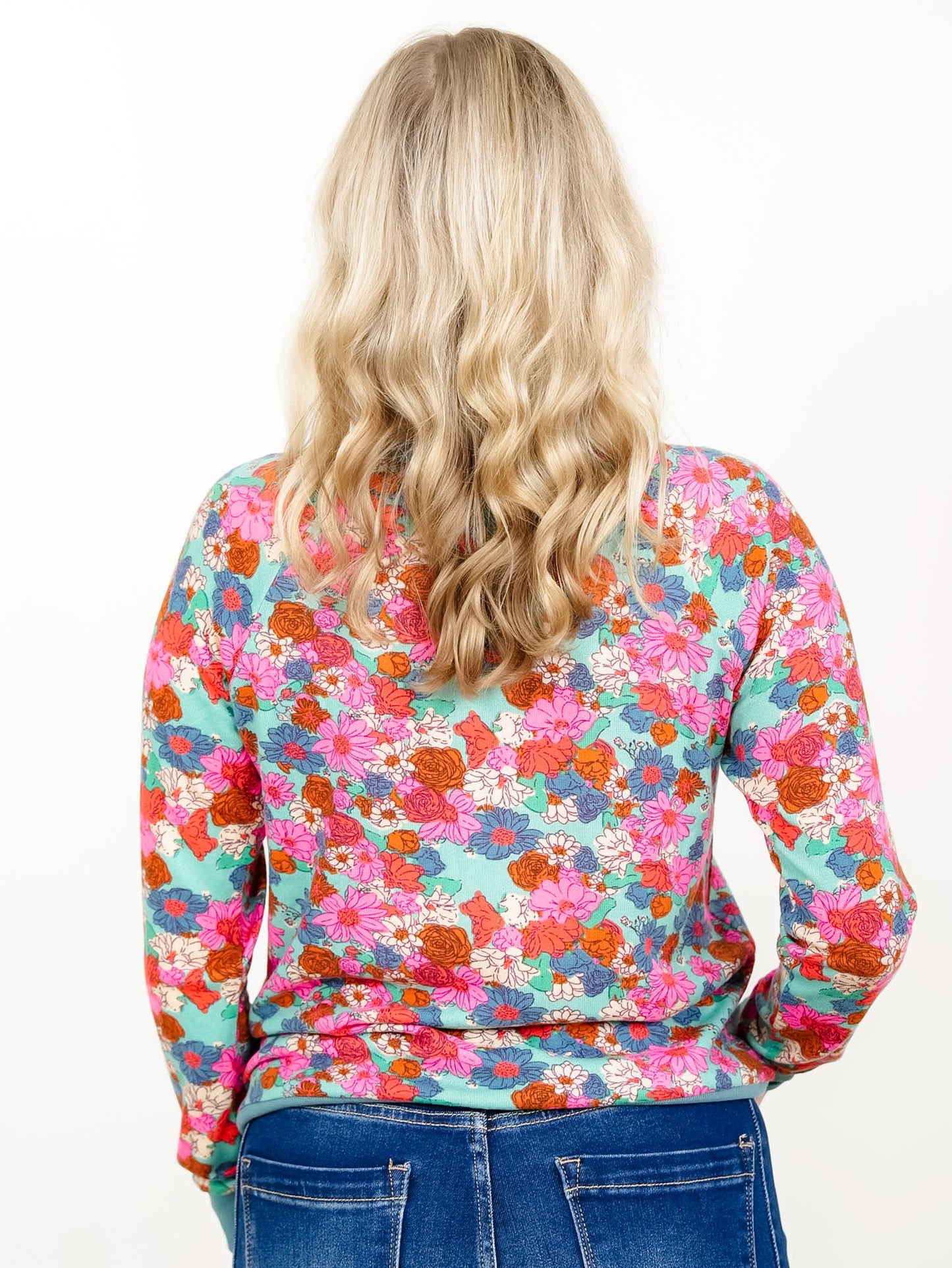Floral Print Long Sleeve Top with Contrast Trim